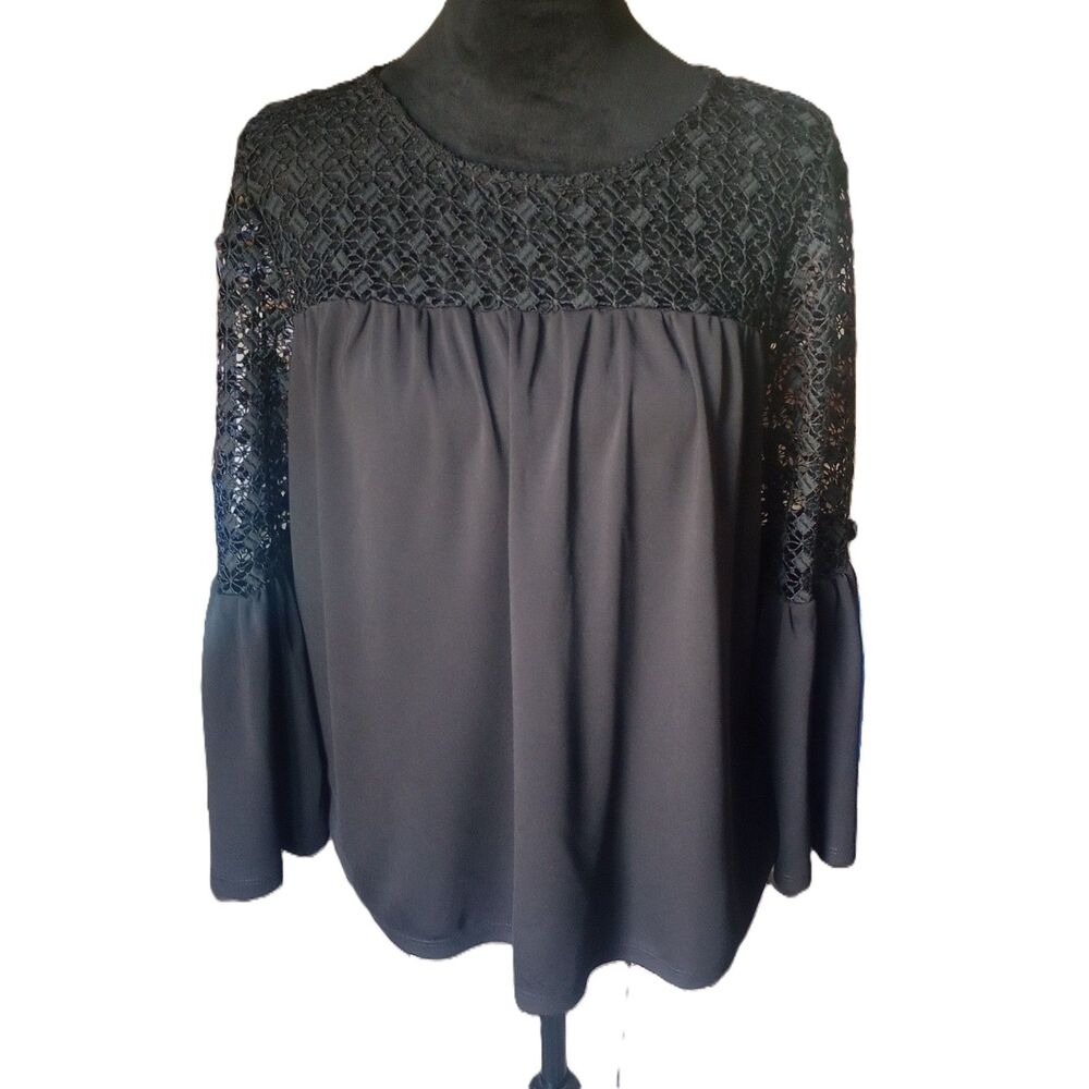 White House Black Market Women's S Black Witchy Blouse With Belll Sleeves